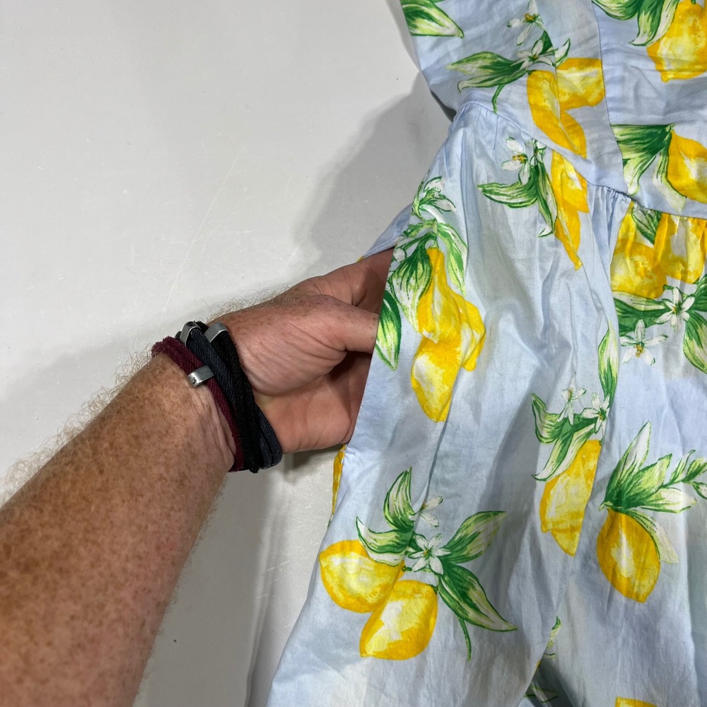 Gap Euro Summer Lemon Print Basque Waist Cotton Midi Dress Smocked Boho Medium - Picture 11 of 11